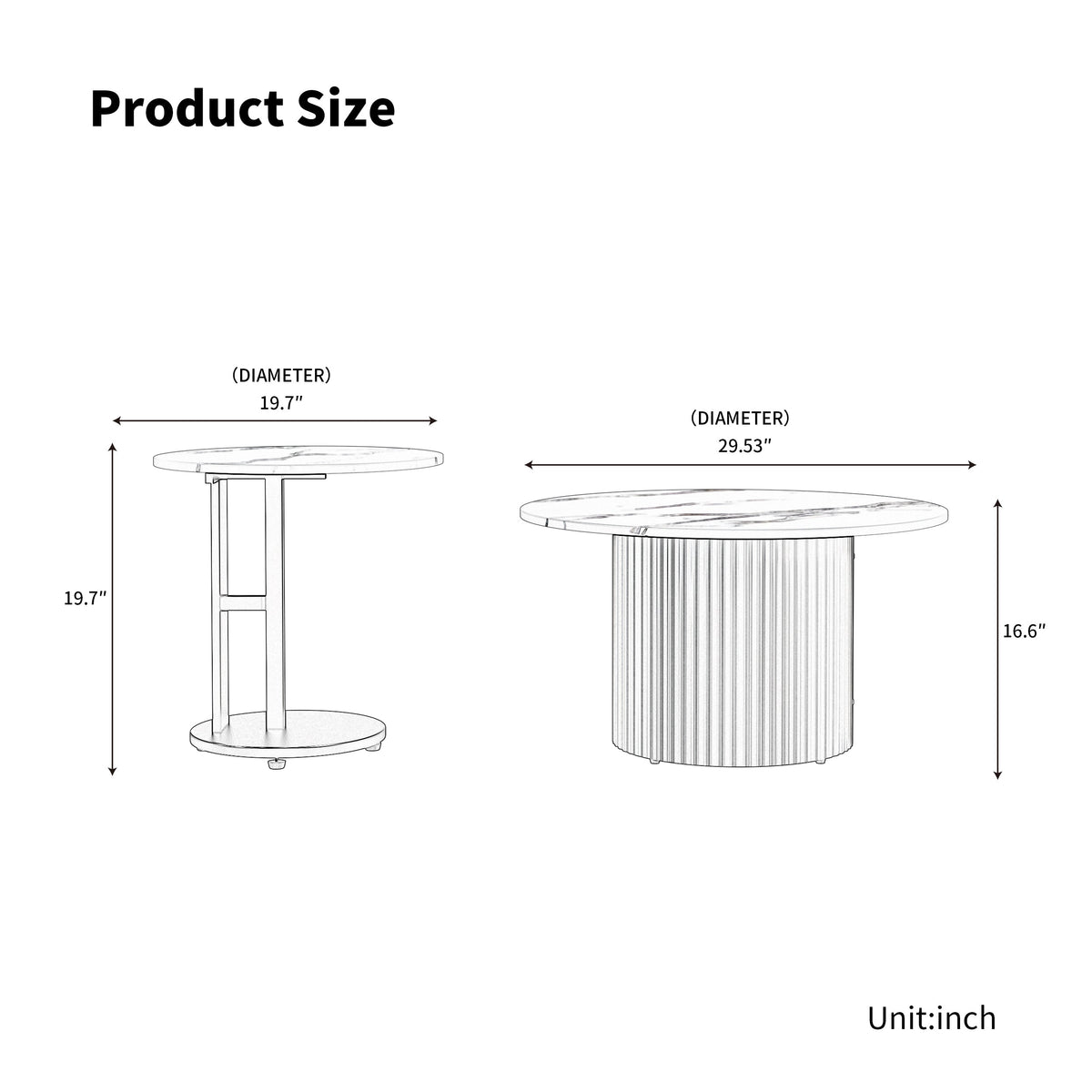 Modern Nesting Coffee Table Set of 3 with Faux Marble Tops - White Faux Marble