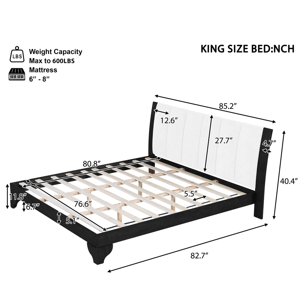 King Size Bed Frame with Reinforced Support - Black and White
