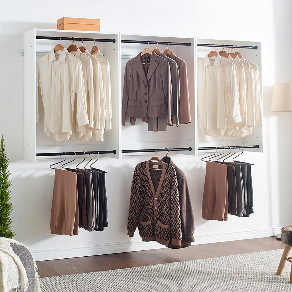 Wall Mounted Wood Closet System with Modular Units – White or Light Brown