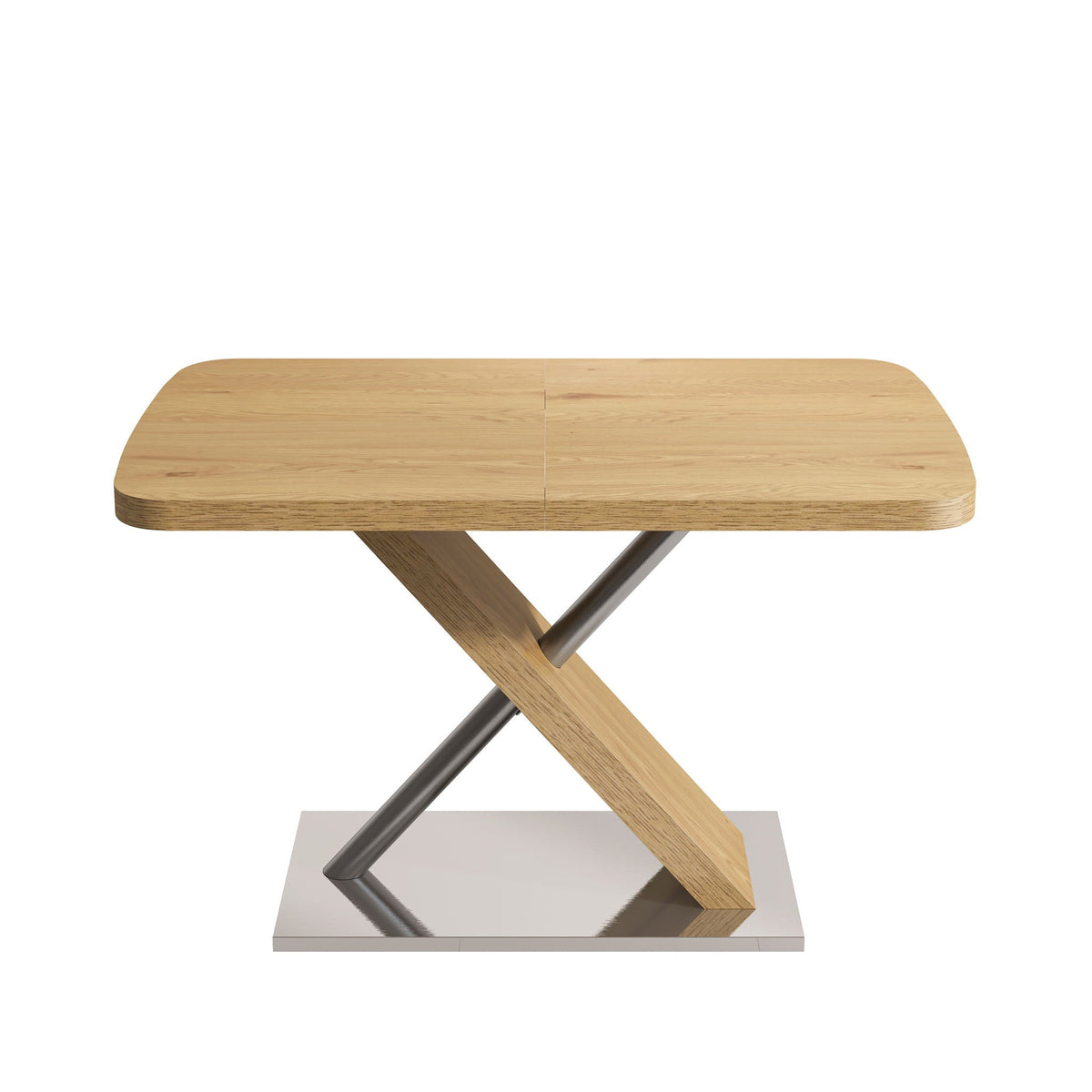 Retractable Square Dining Table with Stainless Steel Cross Base - Natural