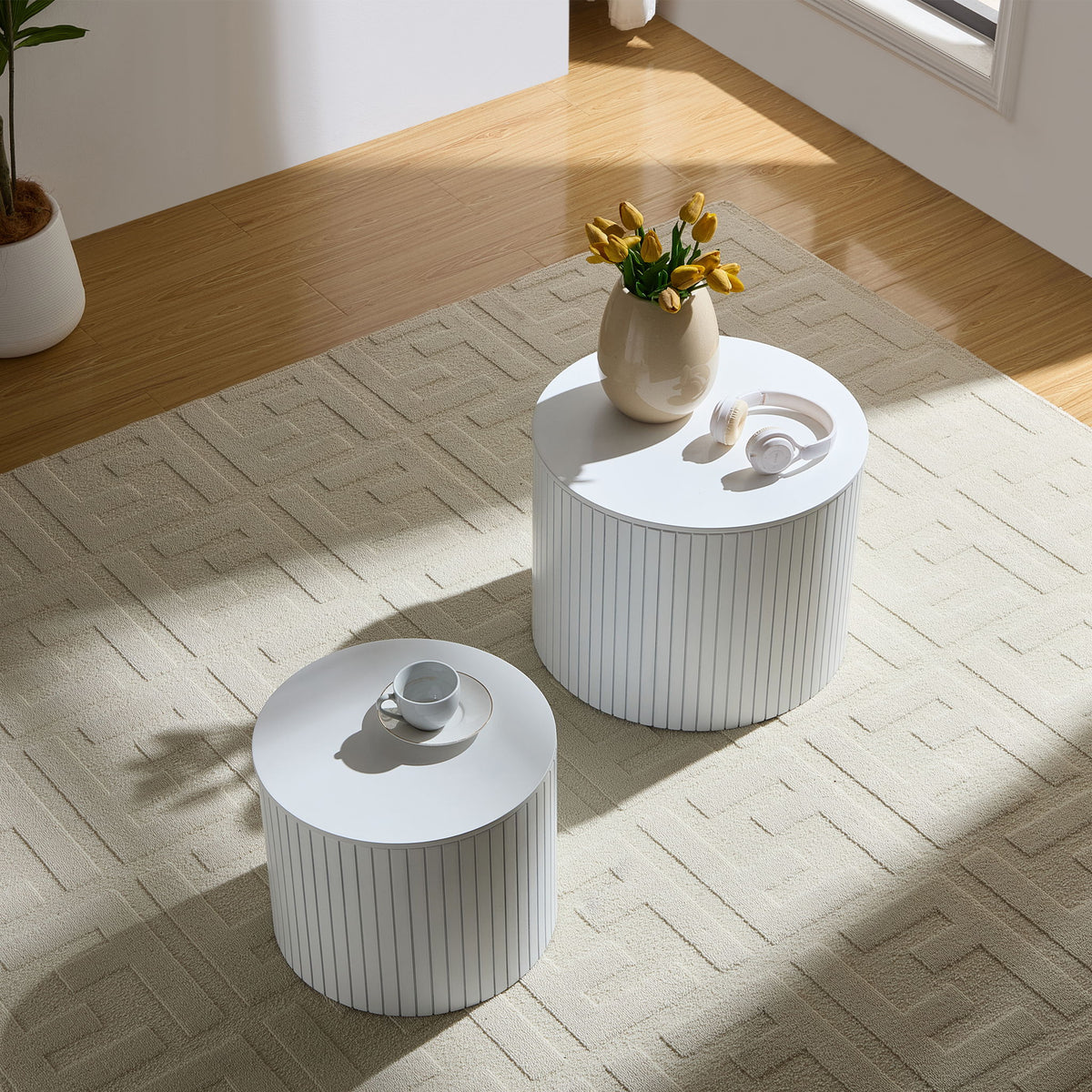Handcrafted Nested Table Set, 2 Pieces - Black, White, or Dark Brown