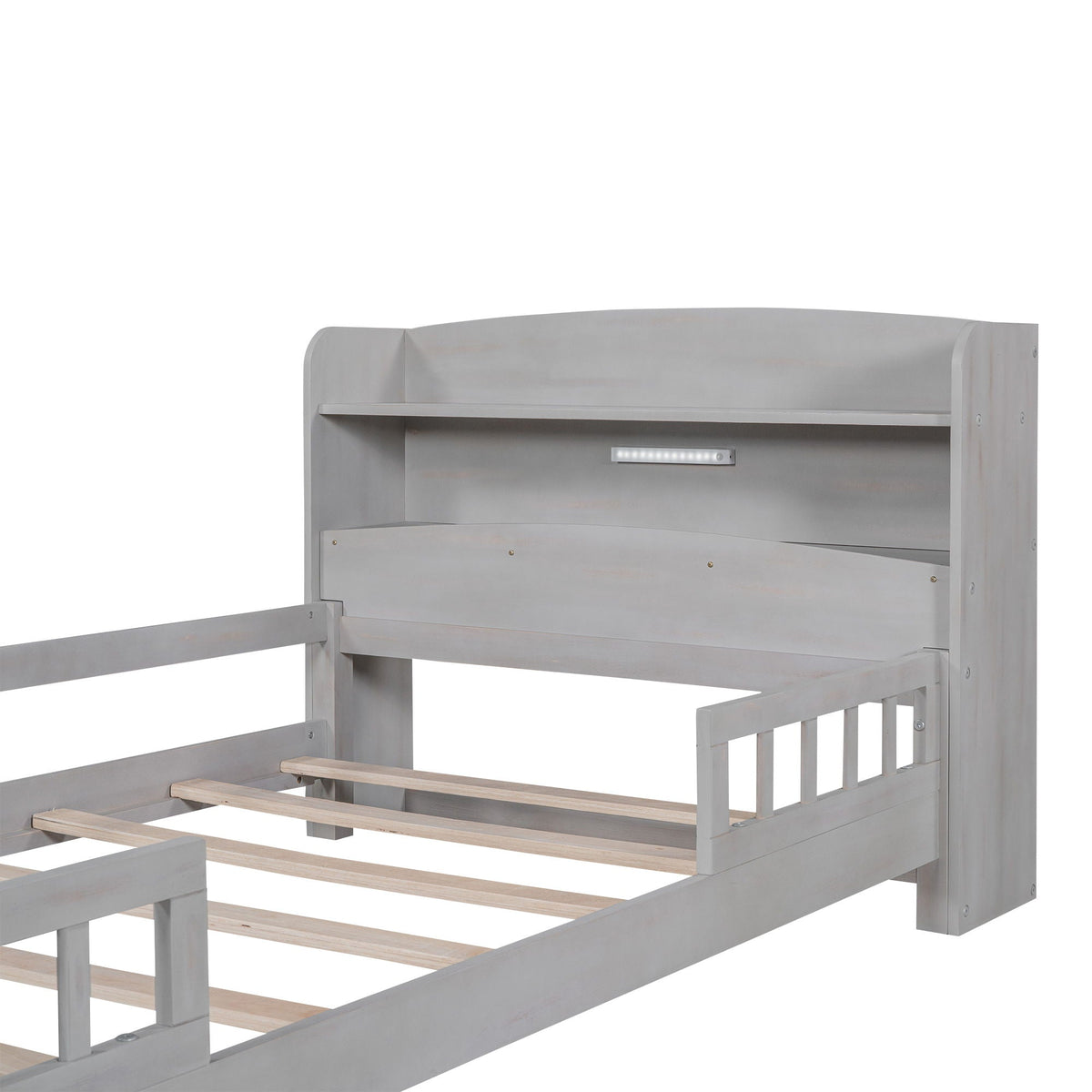 Wood Platform Storage Bed with LED Light & Storage Headboard - White or Dark Gray