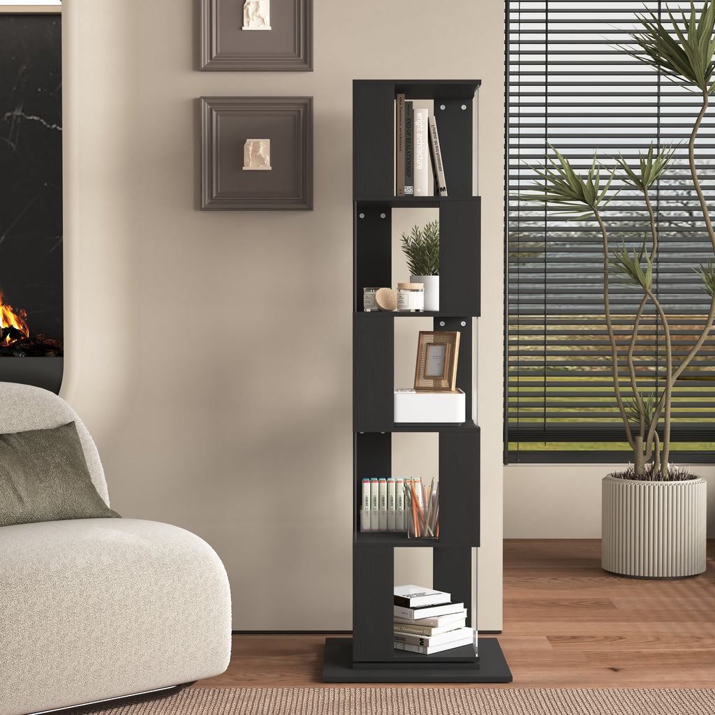 360° Rotating Bookshelf with Acrylic Plate - 5-Tier Display Shelf