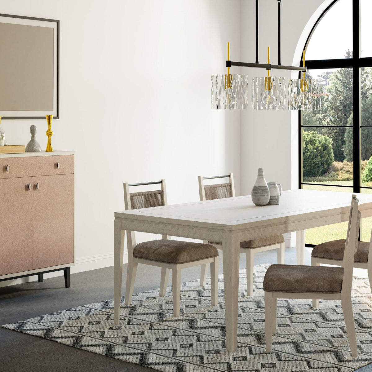 Expandable Dining Table with Metal Inlay - Vanilla White