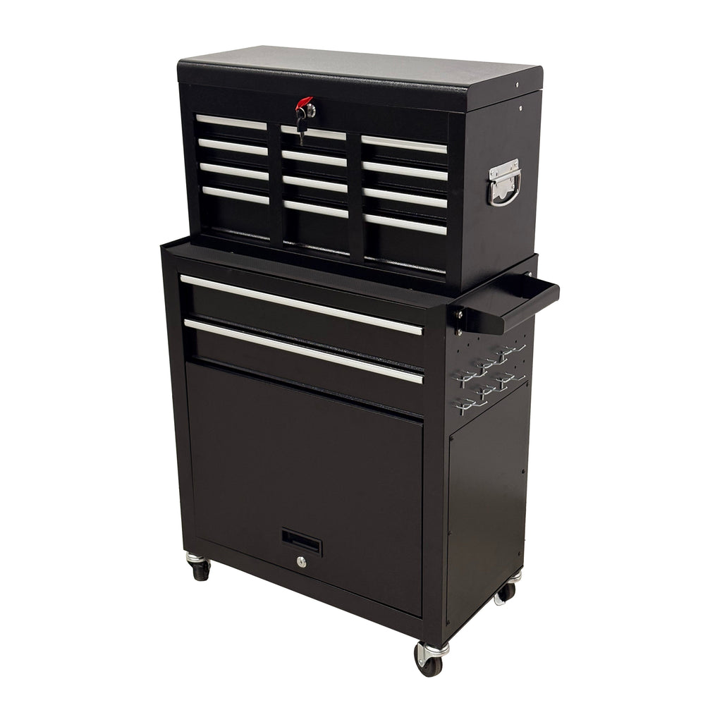 8-Drawer High-Capacity Rolling Tool Chest with Lockable Wheels - Black