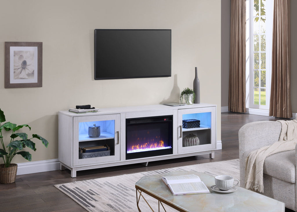 White Walnut Fireplace TV Stand Console with Integrated Heater - 70 Inch