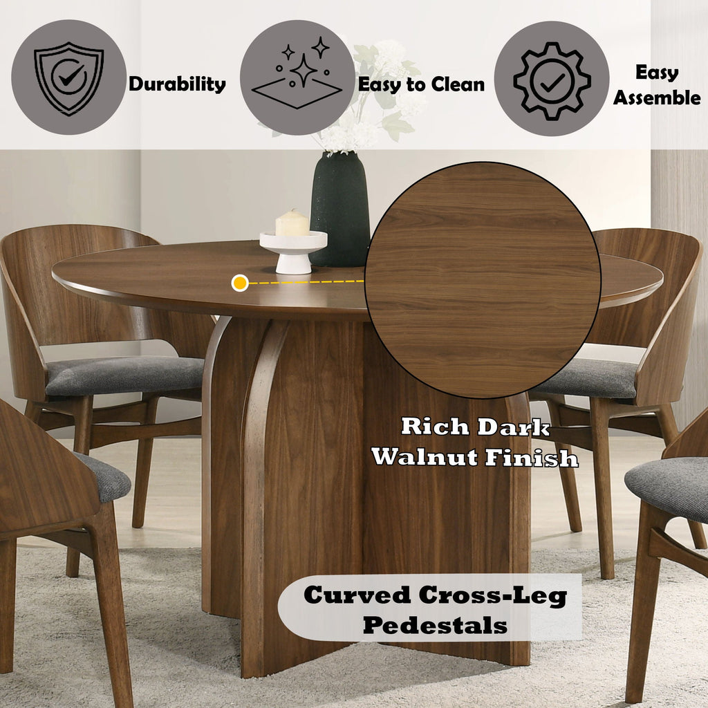 Delmon Round Dining Table with Fixed Top - Dark Walnut