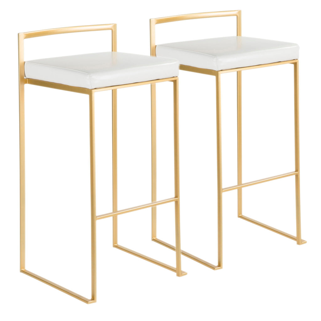 Contemporary Stackable Barstool Set with Upholstered Seat - Multiple Colors