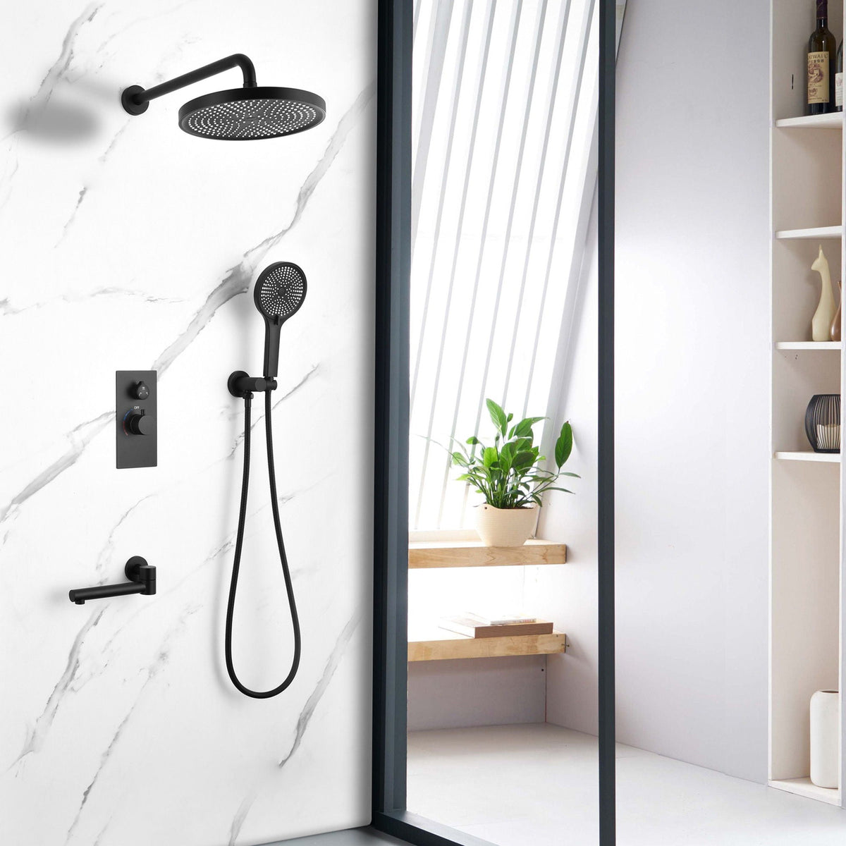 10" Shower System Set with Control Valve – Solid Brass – Gold or Black