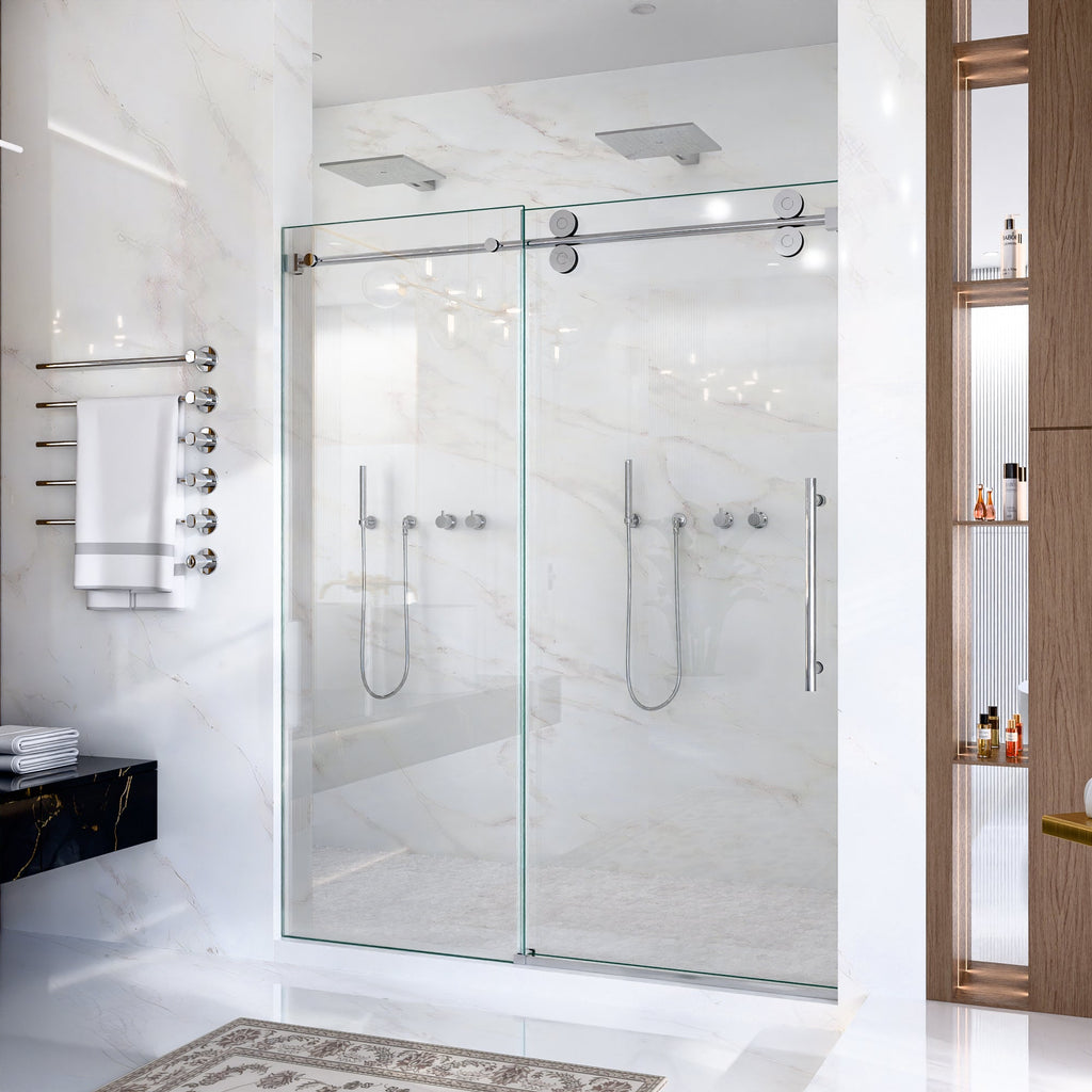 56-60"W Frameless Sliding Shower Door with Clear Tempered Glass - Chrome