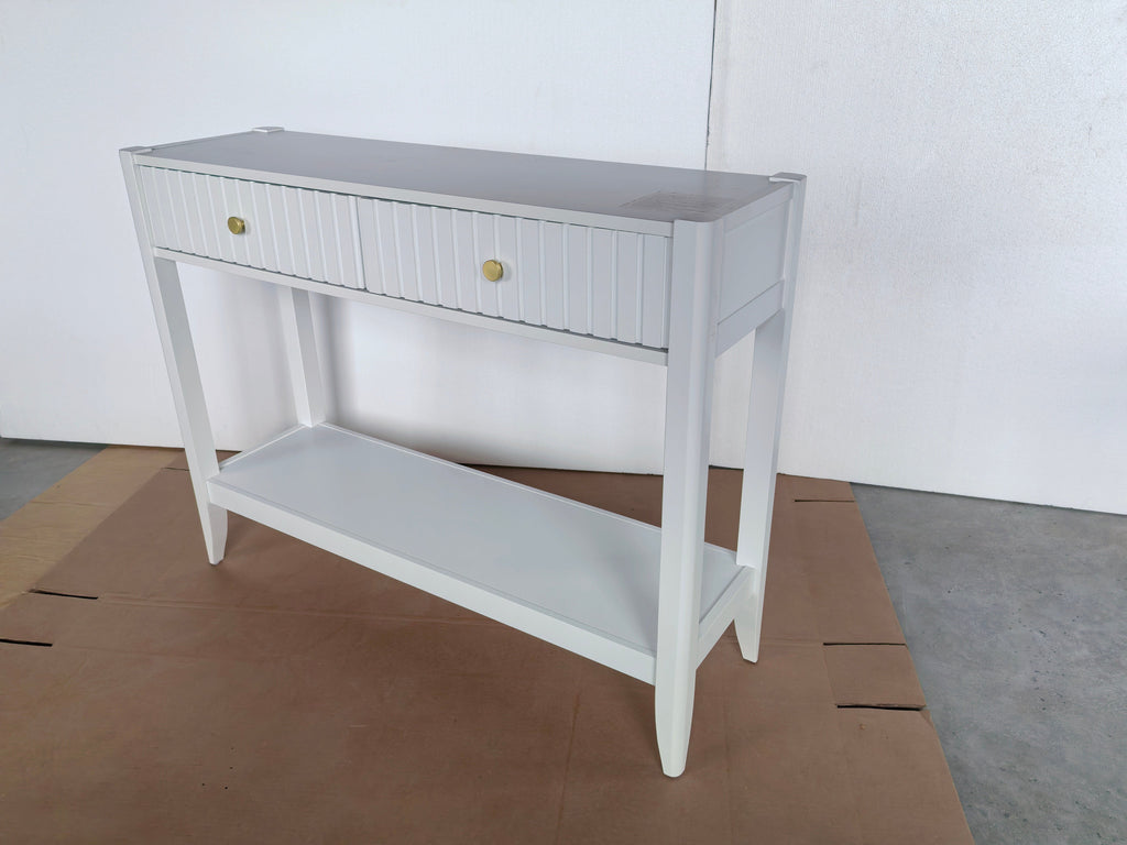 Narrow Console Table with Drawers and Storage Shelf - White