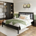 Solid Wood Queen Bed with 500 lbs Support and Fabric Headboard - Dark Grey