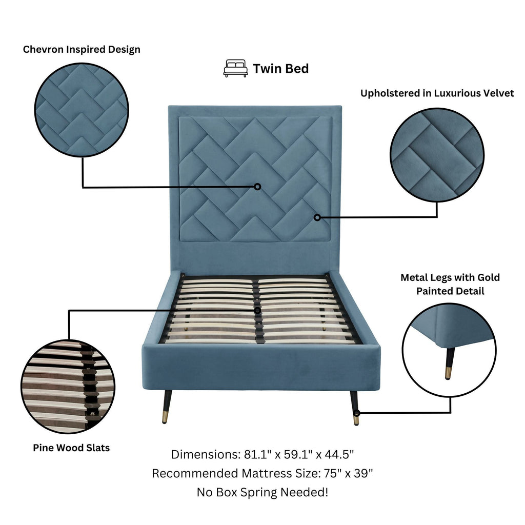Upholstered Bed with Headboard and Slats - Multiple Colors