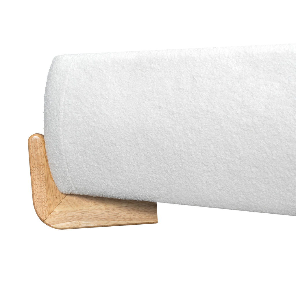 Elegant Boucle Upholstered Bed with Solid Wood Support - White