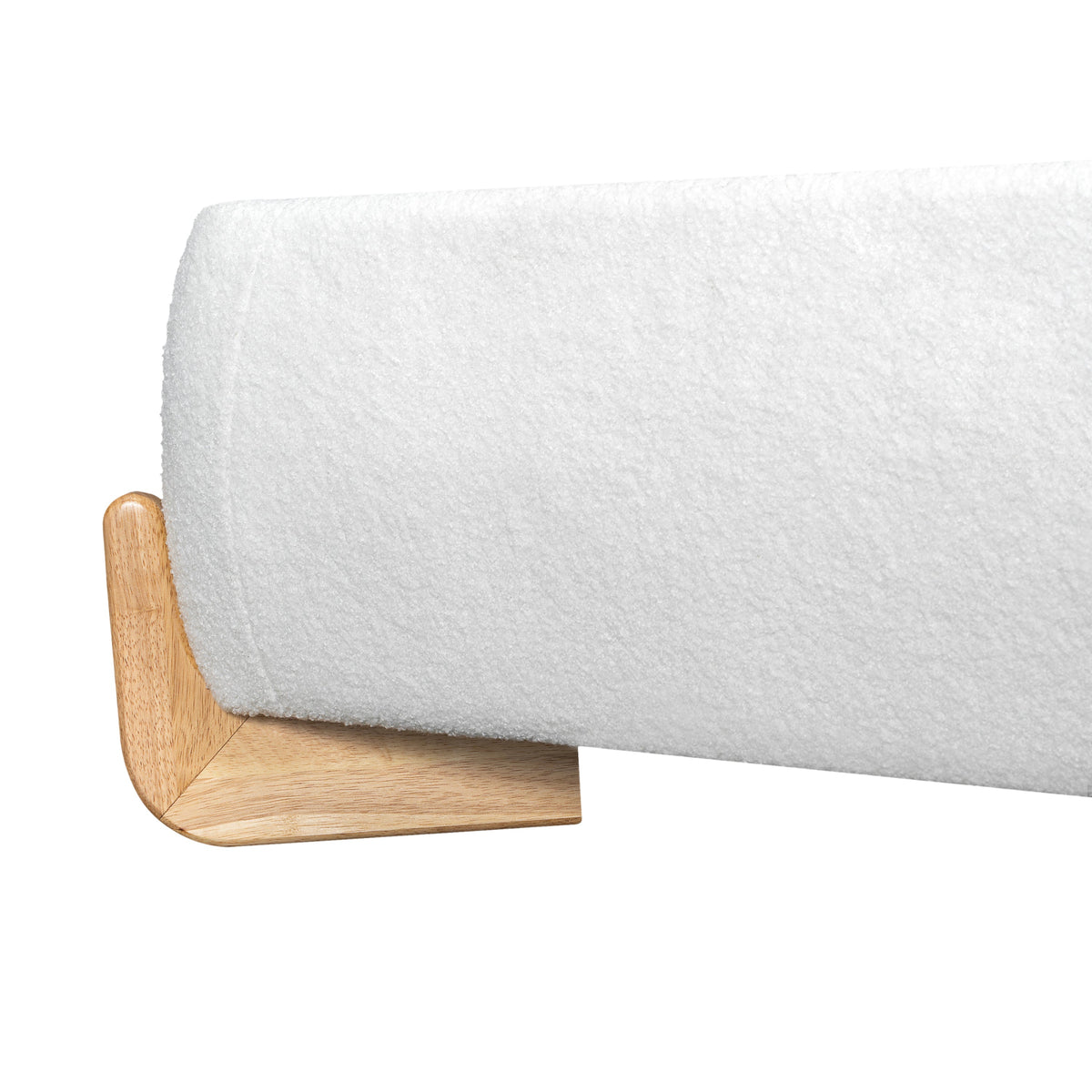 Elegant Boucle Upholstered Bed with Solid Wood Support - White
