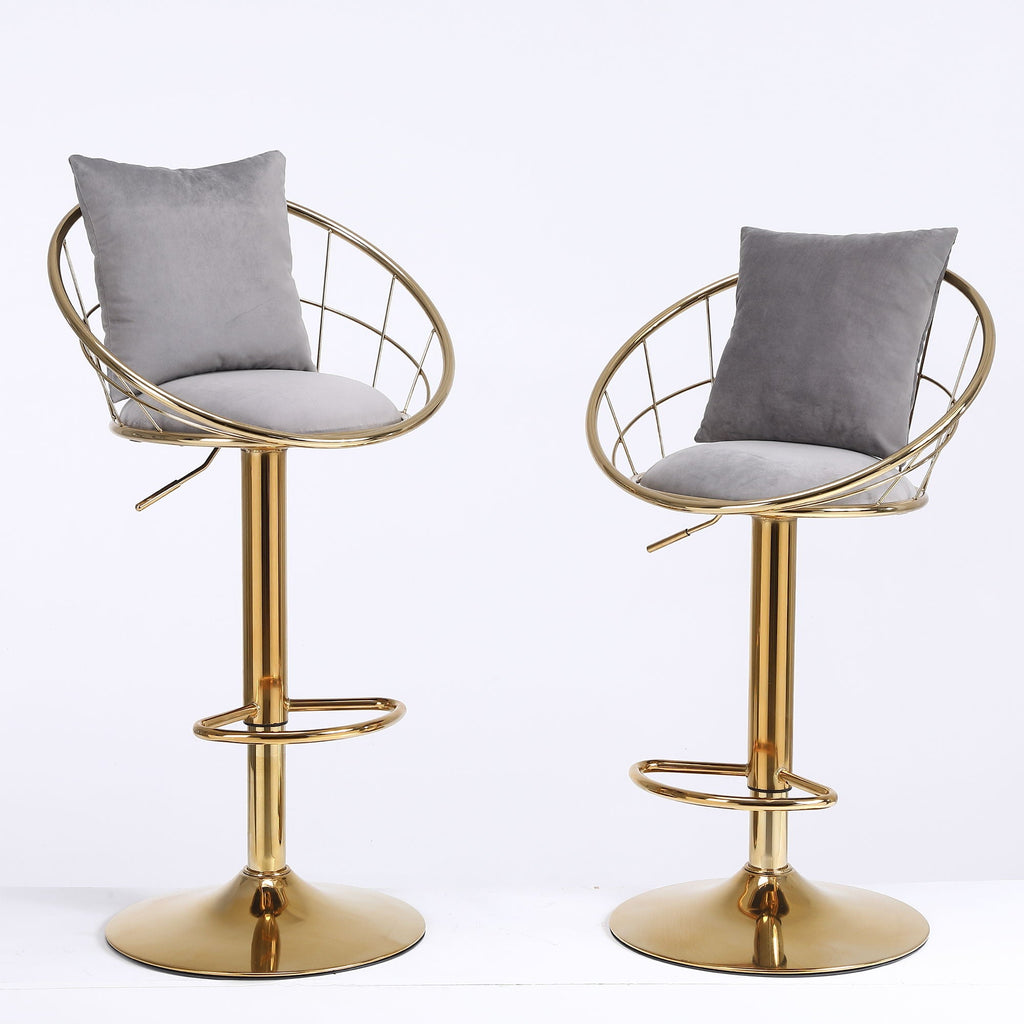 Adjustable Velvet Bar Stool Set with 360° Rotation - Multiple Colors