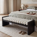 Modern Chenille Upholstered Bench with Plush Rolled Cushions - Beige