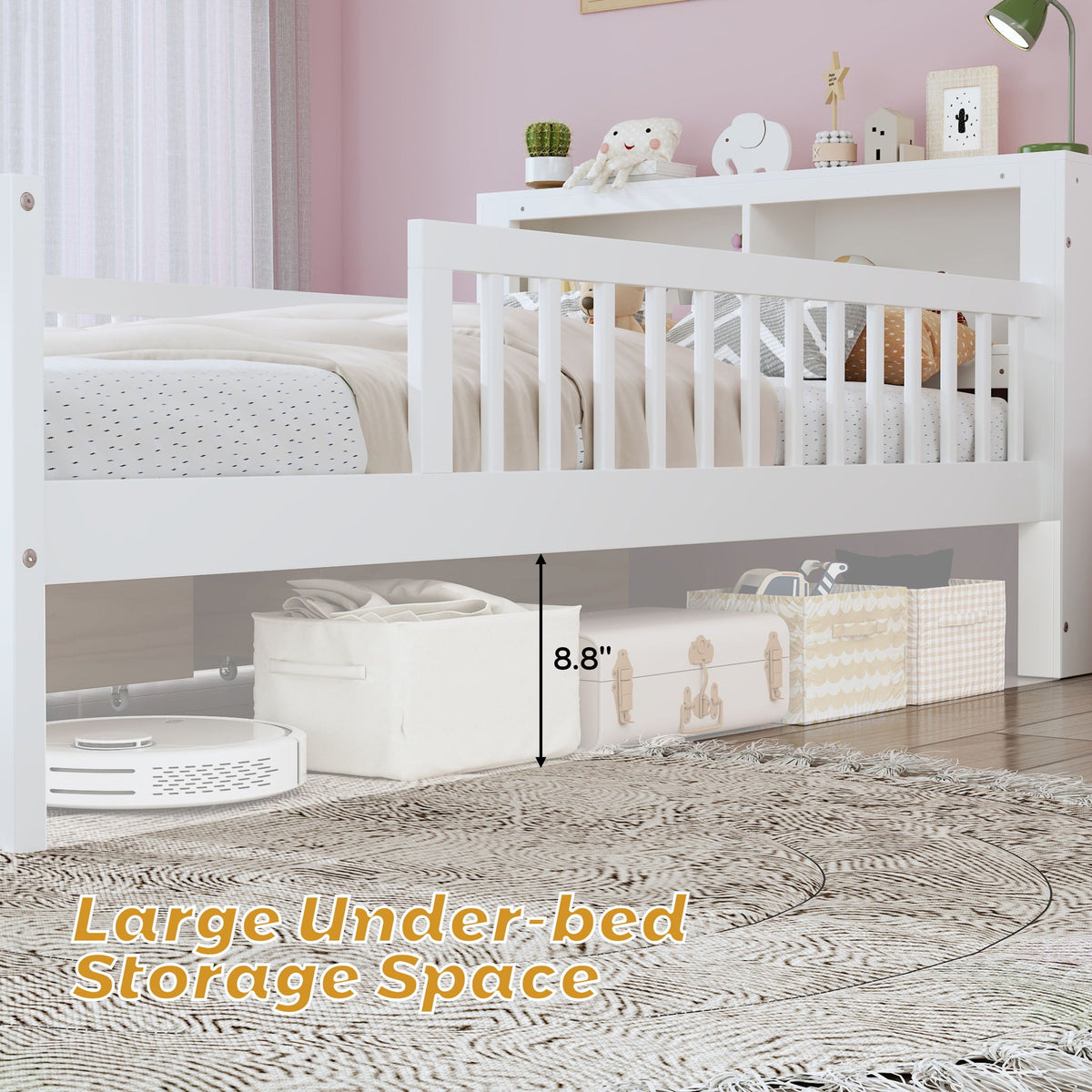 Twin Storage Bed with Headboard Rack & Under-Bed Drawers - Multiple Colors