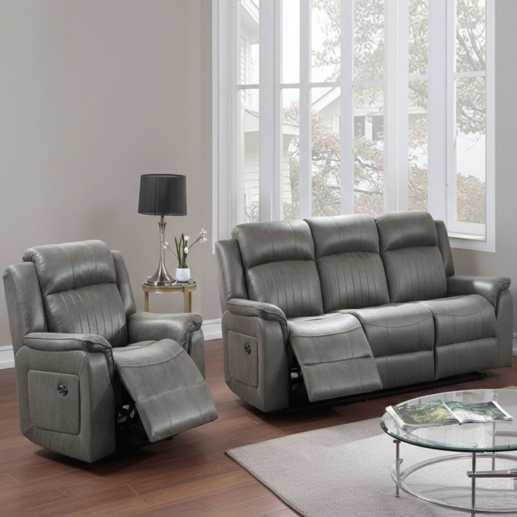 Contemporary Living Room Set with Manual Recliners - Dark Gray