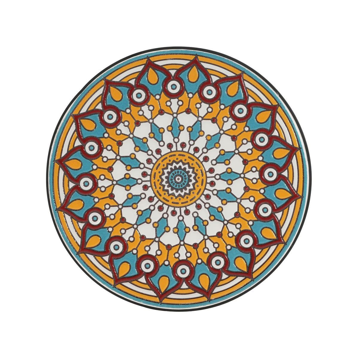 Round Ceramic Outdoor Side Table with Colorful Tile Top - Black