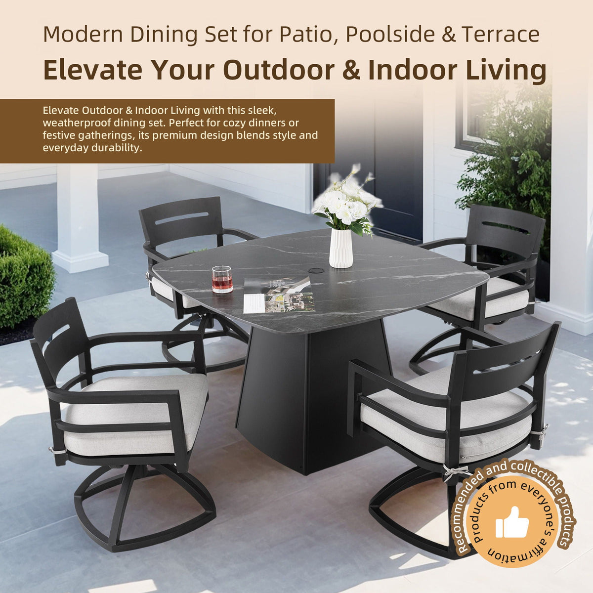 Outdoor Patio Dining Set with Sunbrella Cushions - White or Black