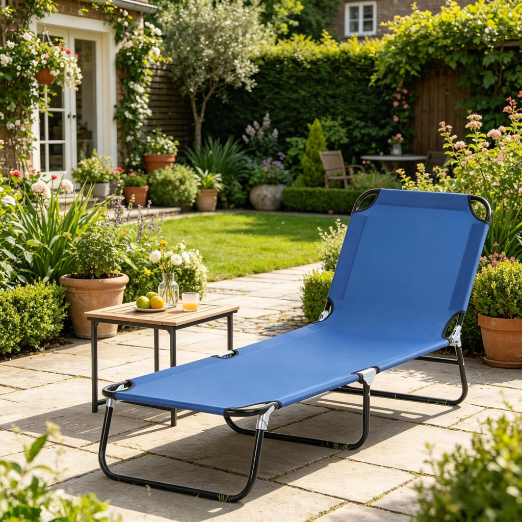 Neutral Oxford Fabric Sun Tanning Chair with 5-Position Backrest - Neutral