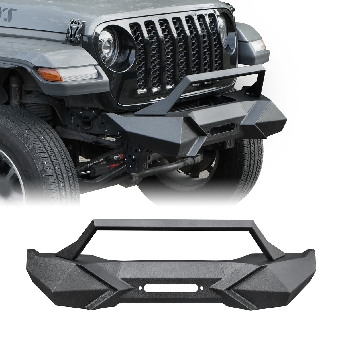 X Style Front Bumper with Winch Plate - Black