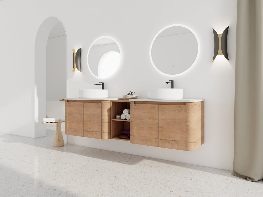 72" Wall-Mounted Bathroom Vanity with Ceramic Sink and Soft-Close Doors - White