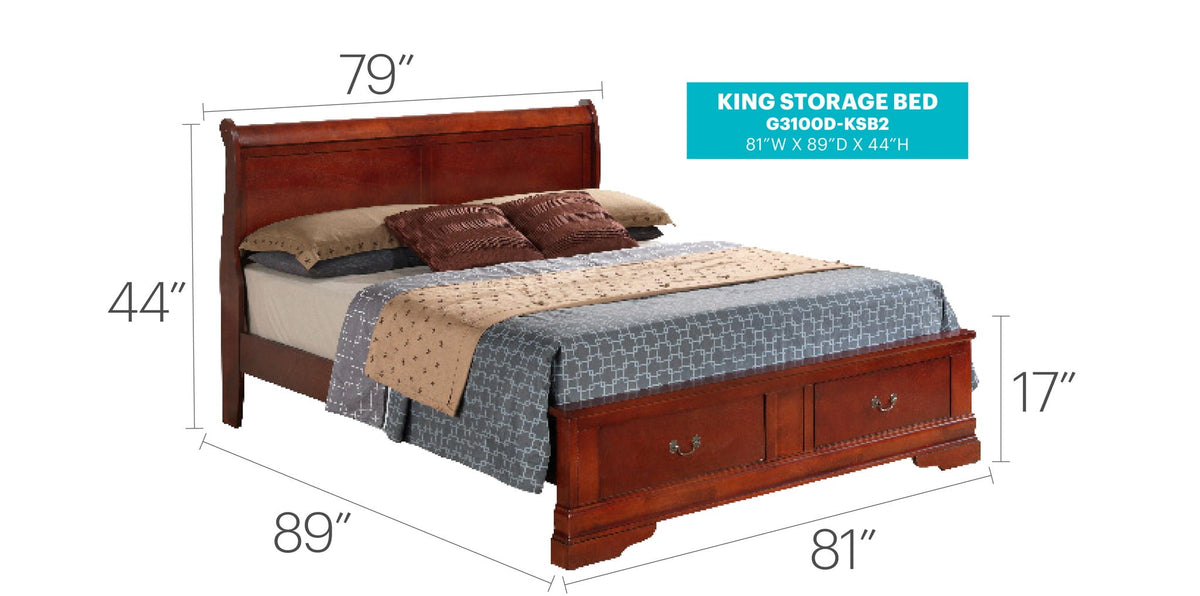 Upholstered Panel Sleigh Storage Bed with Dove Tail Drawers - Multiple Colors