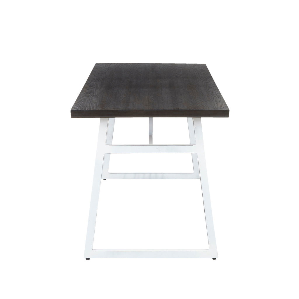 Industrial Dining Table with Geometric Metal Frame - Vintage White/Espresso