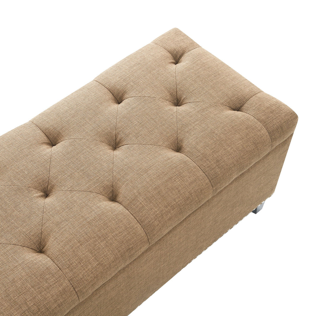 Button-Tufted Storage Ottoman with Safety Close Hinge - Light Brown or Black