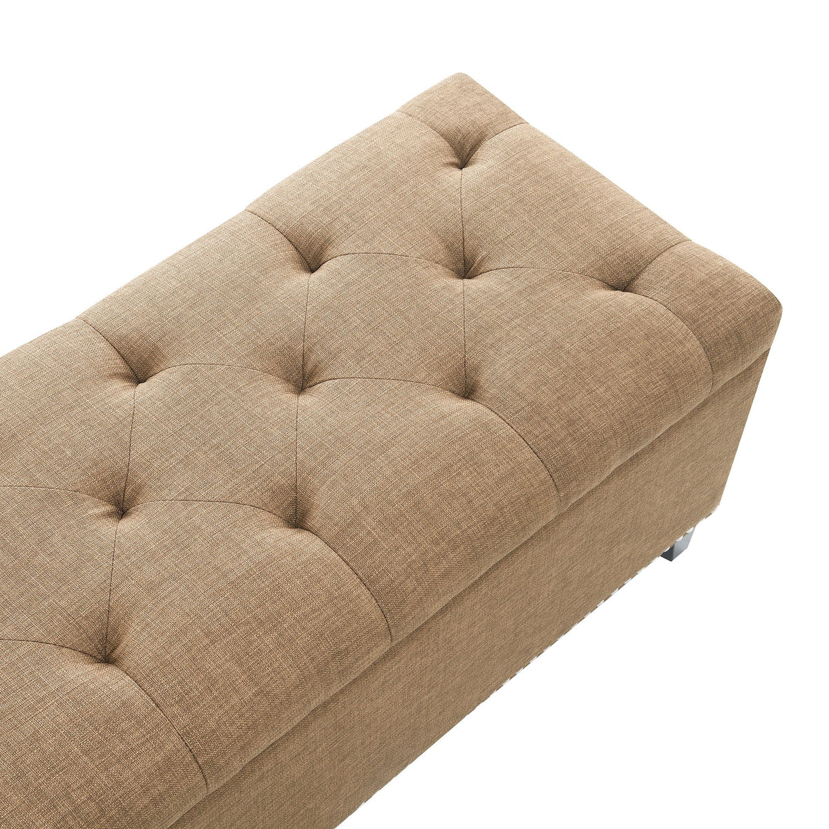 Button-Tufted Storage Ottoman with Safety Close Hinge - Light Brown or Black