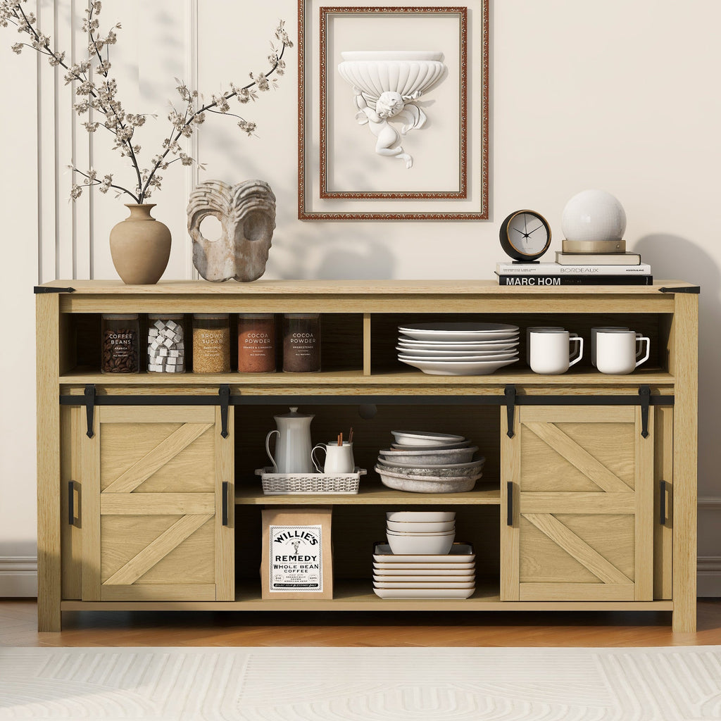 59.3'' Sideboard with Sliding Barn Door & Mesh Panels - Brown