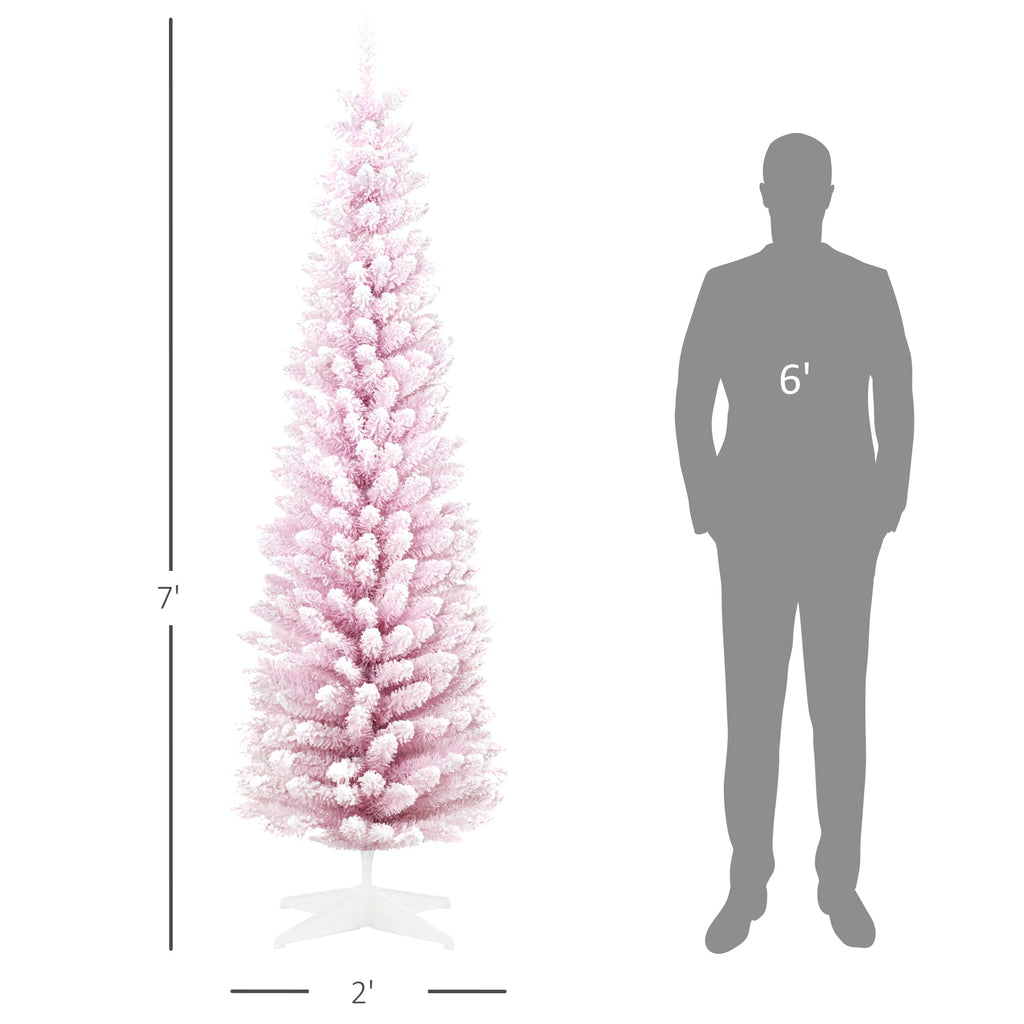 Snow Flocked Artificial Christmas Tree with Pencil Shape - White