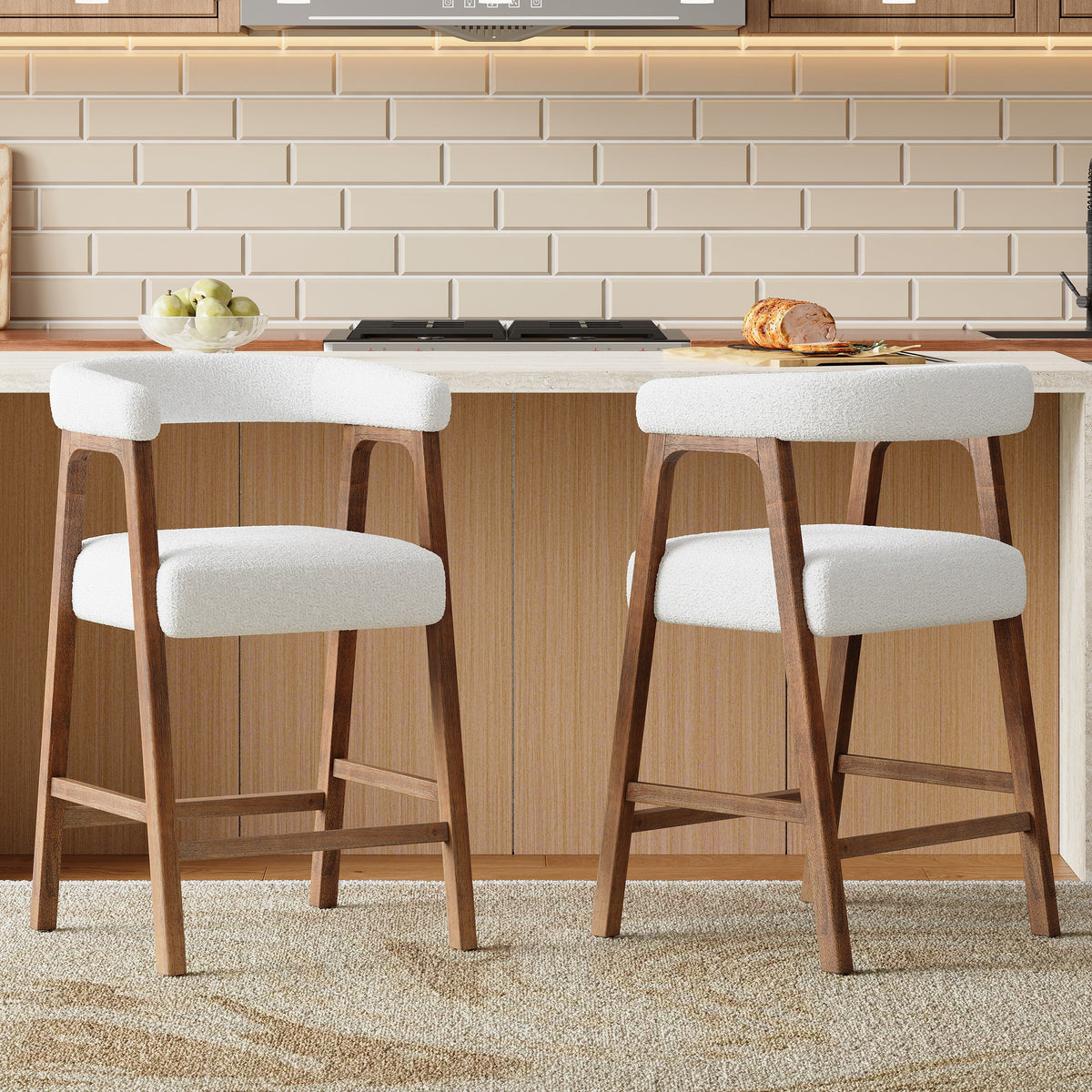26'' Seat Height Bar Stools with Back - Set of 2 - Walnut or Natural