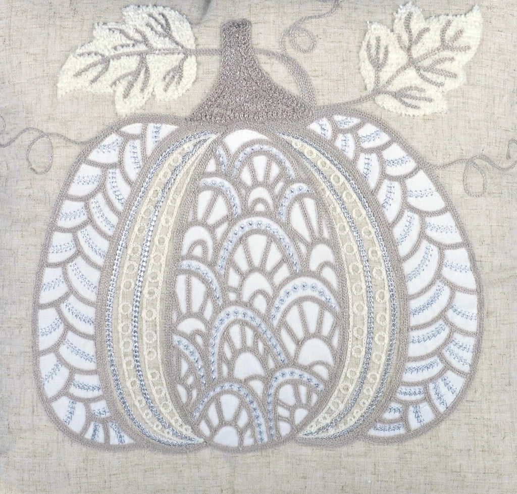 Lace Embroidered Pumpkin Throw Pillow Set of 2 – Neutral Fall Accent