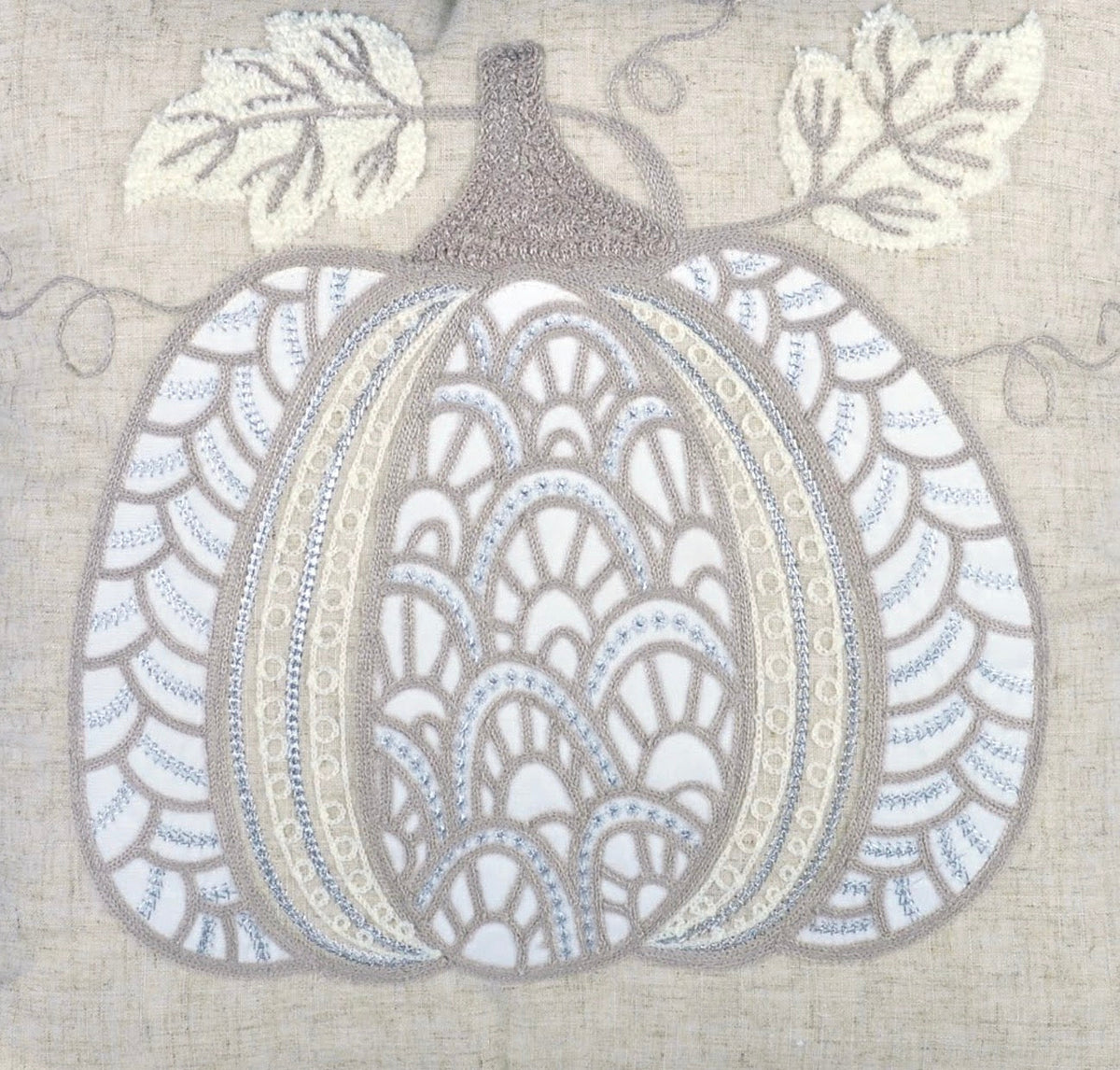 Lace Embroidered Pumpkin Throw Pillow Set of 2 – Neutral Fall Accent