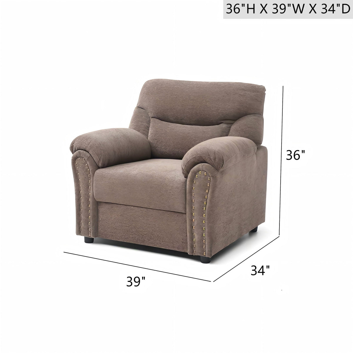 Hamilton Arm Chair with Hand-Applied Nailhead Trim and Pillow Top Cushions - Blue, Gray, Dark Brown
