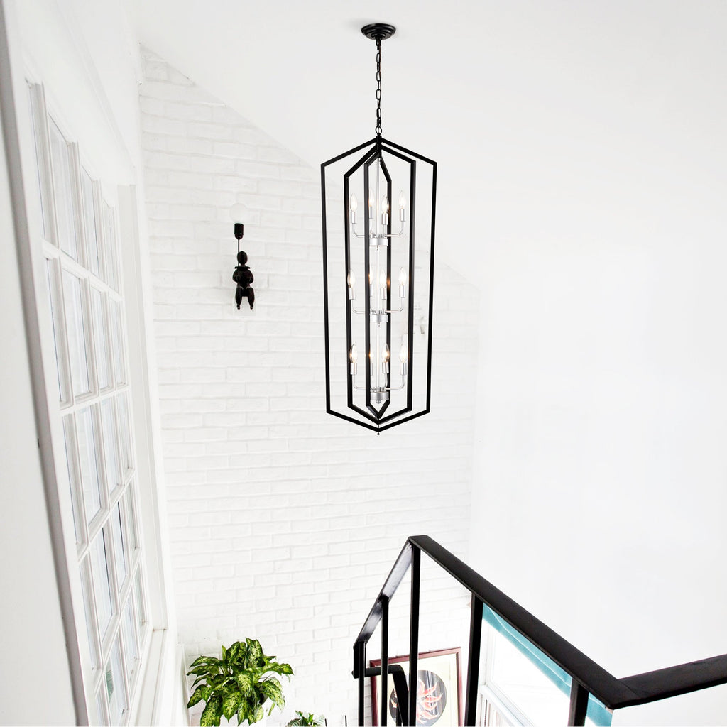 12-Light Farmhouse Kitchen Chandelier with Matte Finish - Metal