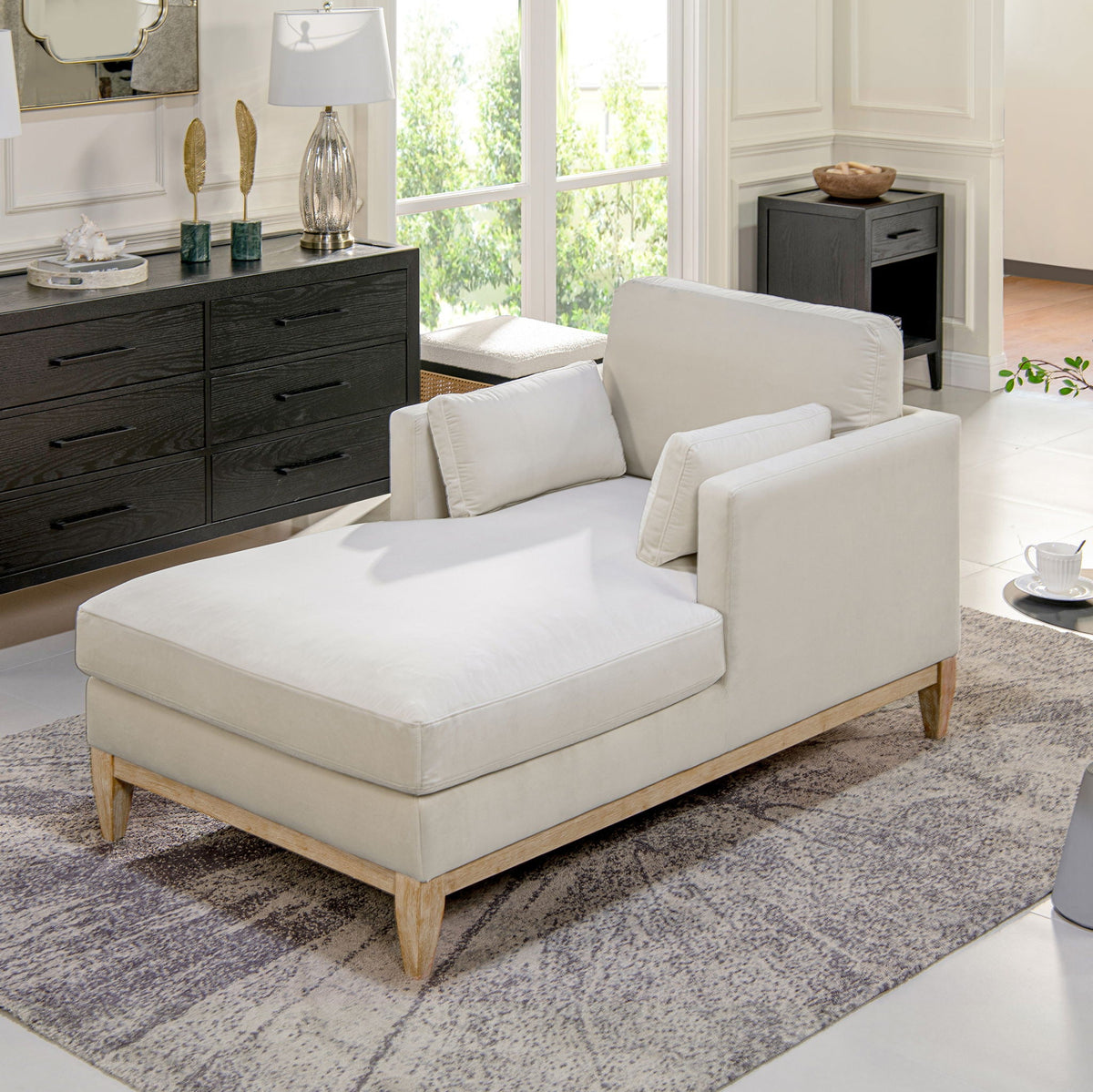 Modern Farmhouse Chaise Lounge Chair with Removable Cushions - Choice of Color