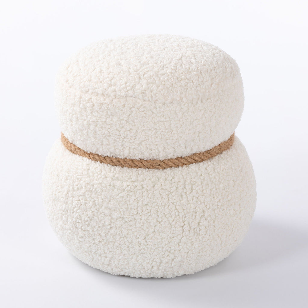 Snowman Stool Ottoman with Lamb Wool Cushion and Solid Wood Frame - White, Light Brown, Dark Green