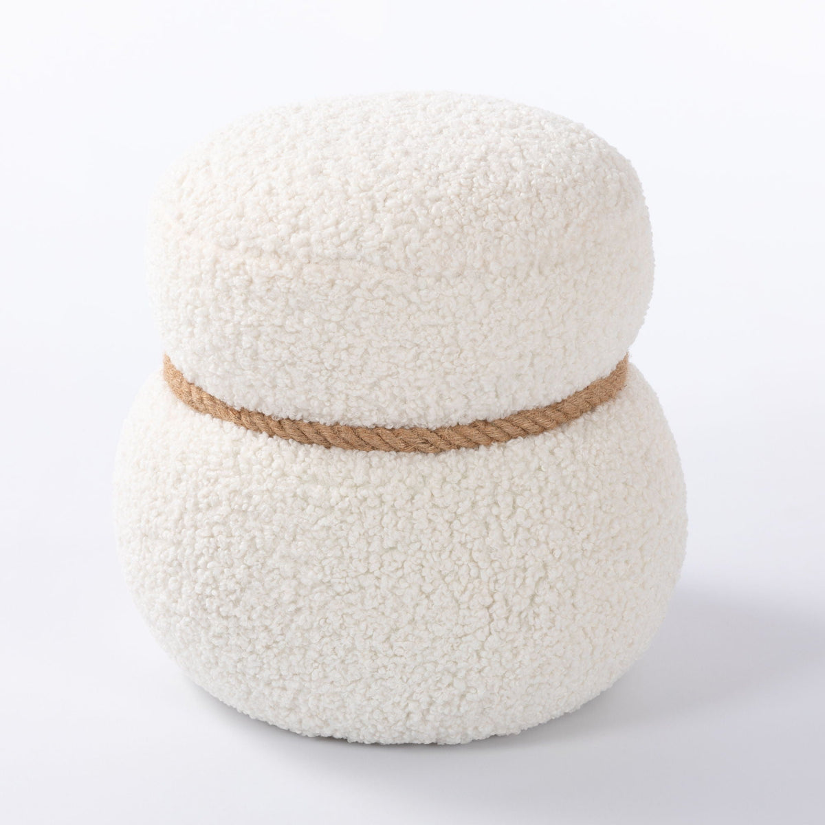 Snowman Stool Ottoman with Lamb Wool Cushion and Solid Wood Frame - White, Light Brown, Dark Green