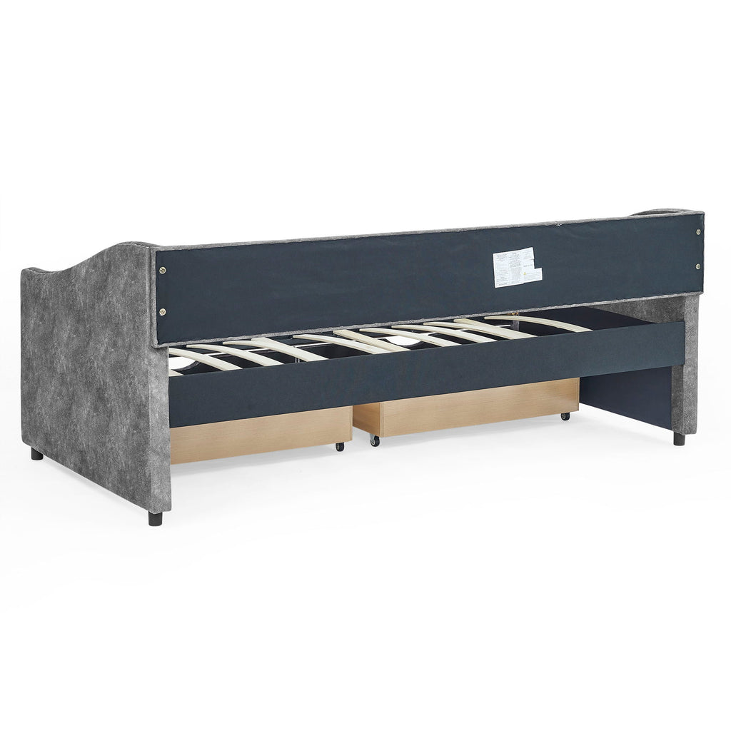 Upholstered Tufted Daybed with 2 Drawers and Waved Arms - Multiple Colors