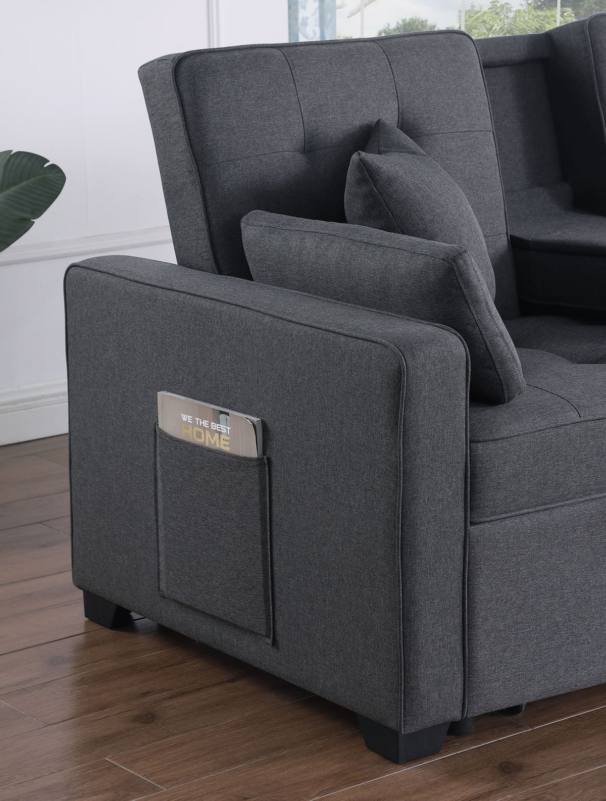 Convertible Sleeper Loveseat with Cup Holder & Charging Ports - Dark Gray