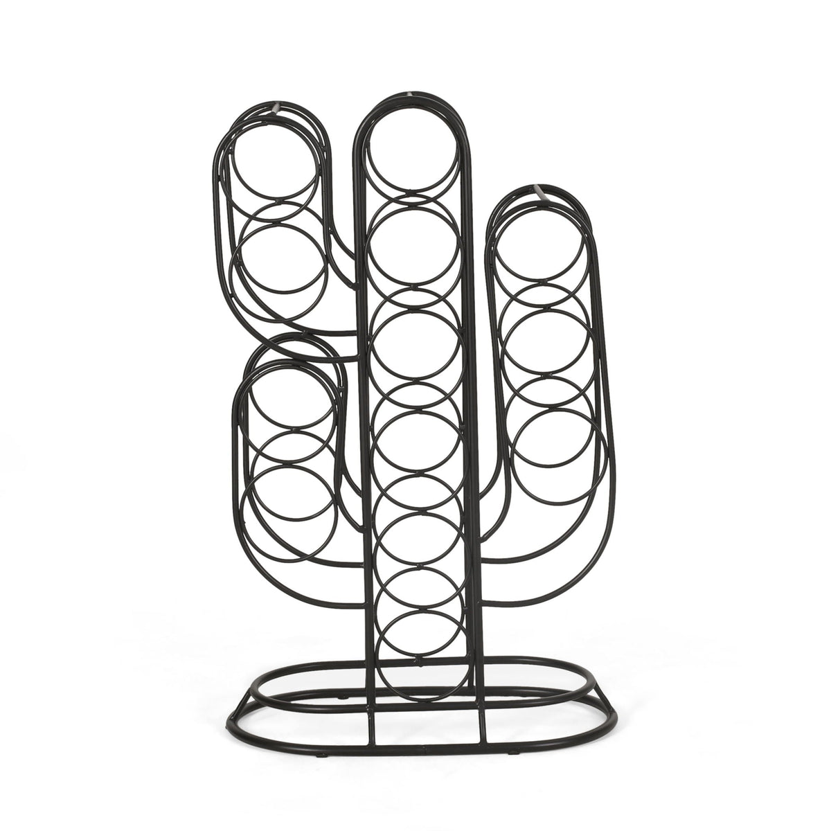 Black Wine Rack with Cactus Design - 13 Bottle Capacity