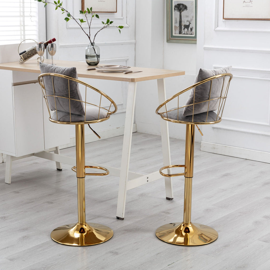 Adjustable Velvet Bar Stool Set with 360° Rotation - Multiple Colors