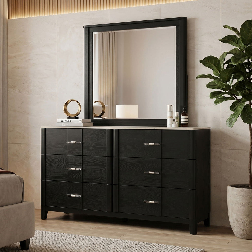 Black Bedroom Mirror with Deep Frame - Opel