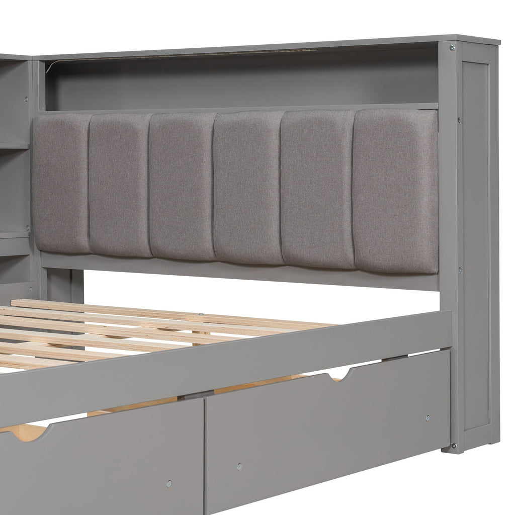 Platform Storage Bed with Shelves, Desk, Charging Station & LED - Full Size