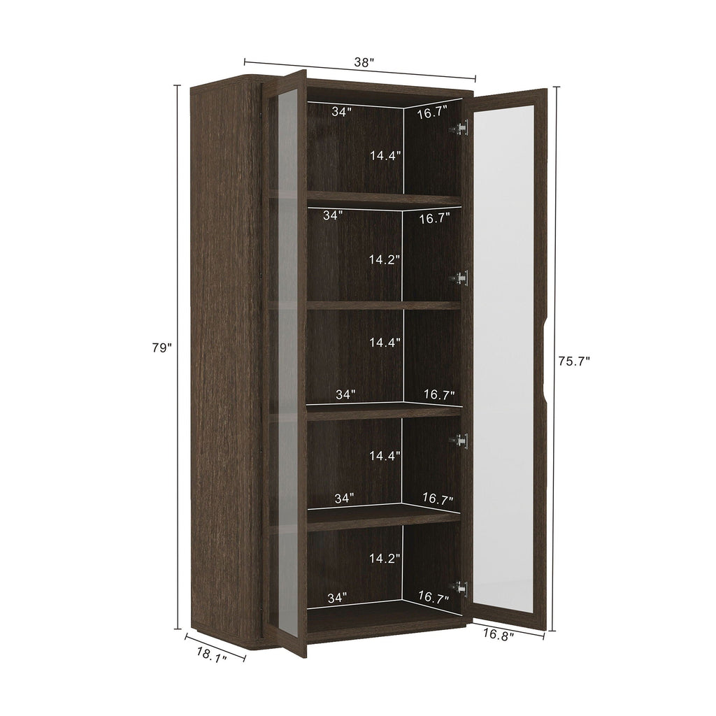 Bookcase Cabinet with Glass Doors and Adjustable Shelves - Light Brown, Dark Brown, Black