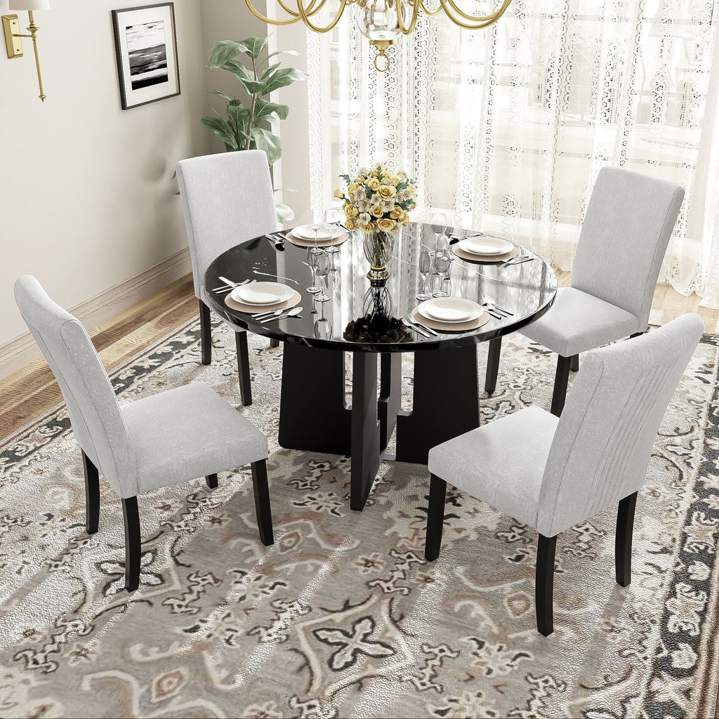 5 Piece Round Dining Table Set with Upholstered Chairs - Black or White